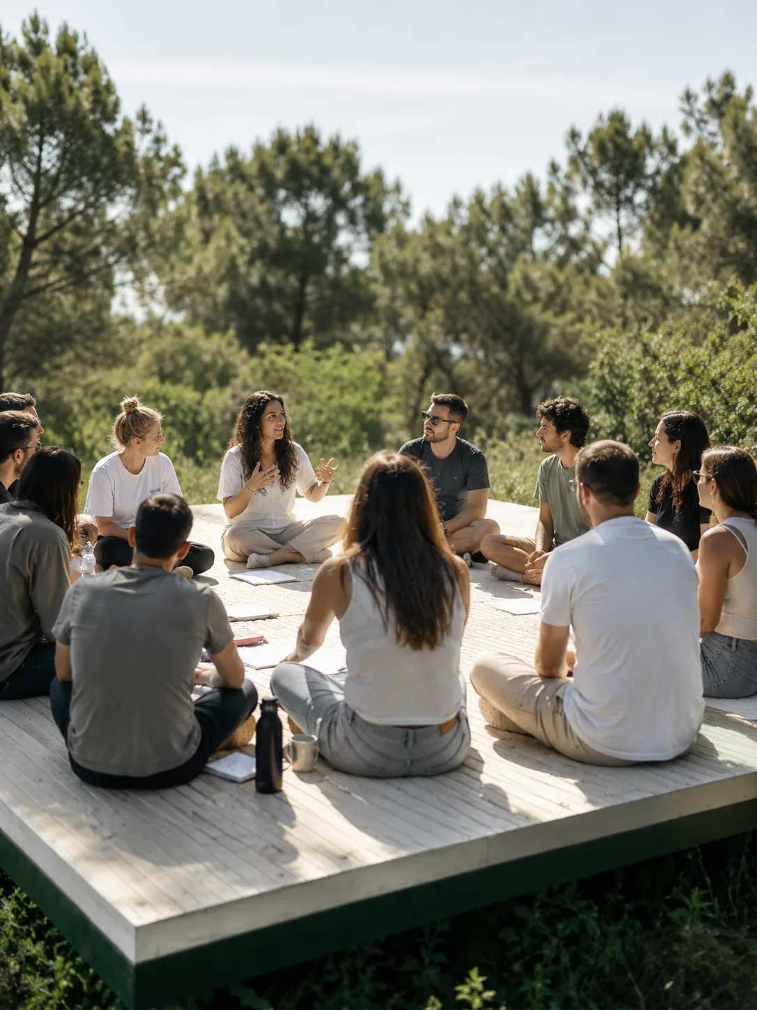 Corporate team working together at EkkoFarm organic farm in Bétera near Valencia