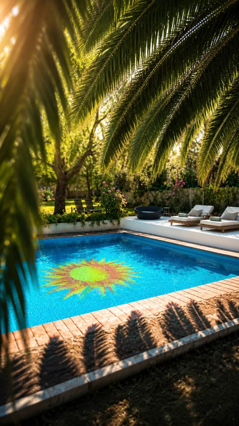 Piscina rodeada de palmeras en EkkoFarm, donde relajarse tras el show cooking, en Bétera, cerca de Valencia