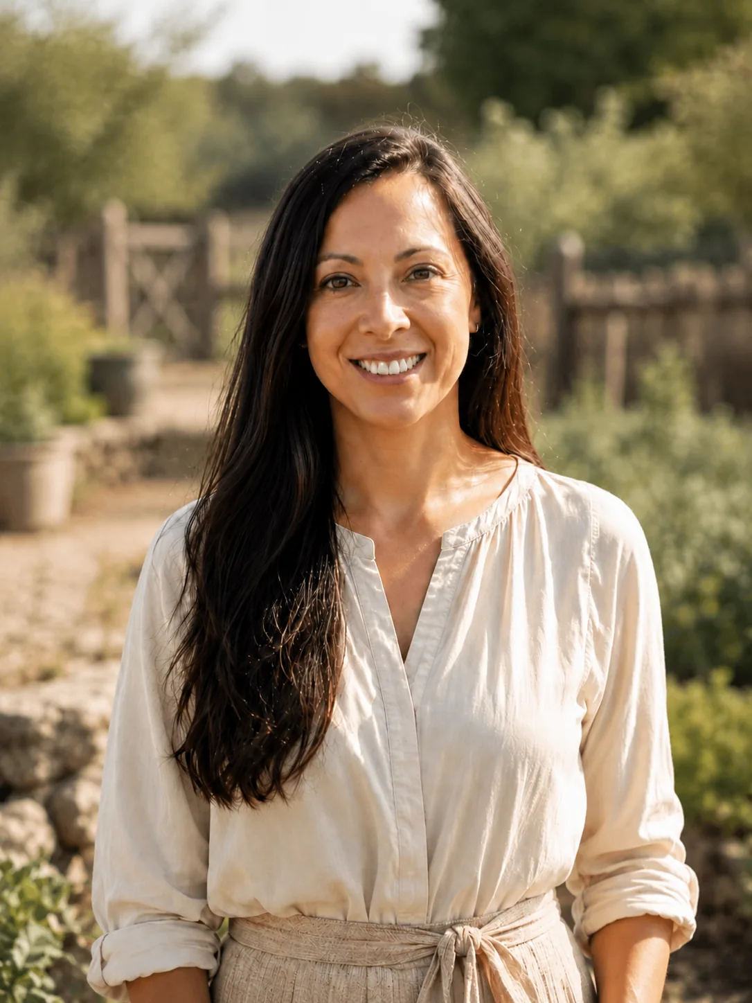 Beatriz, anfitriona de EkkoFarm, en los huertos de la finca en Bétera, Valencia